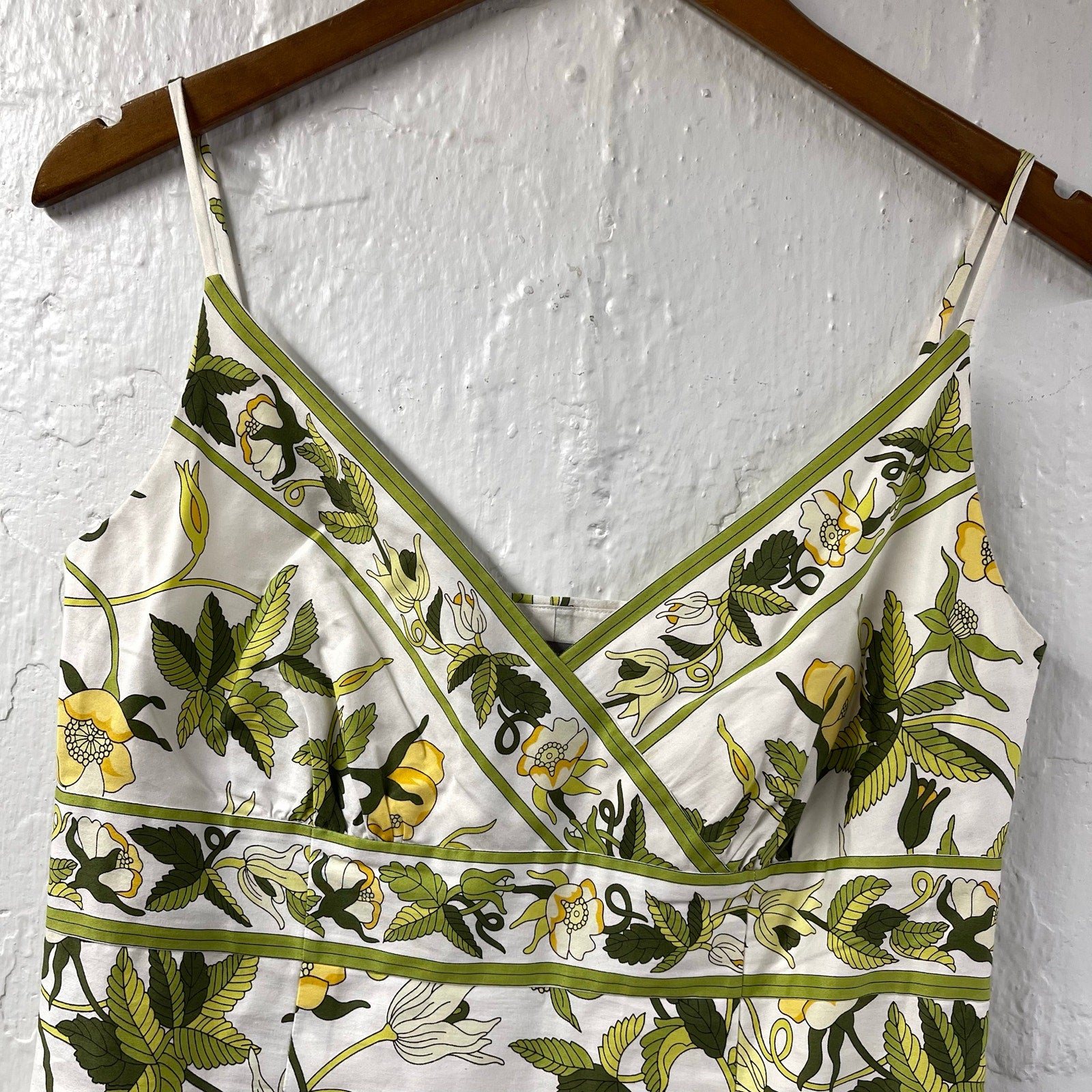 Ann Taylor Floral Tank Top 4 Spaghetti Strap Vintage Girly Green White