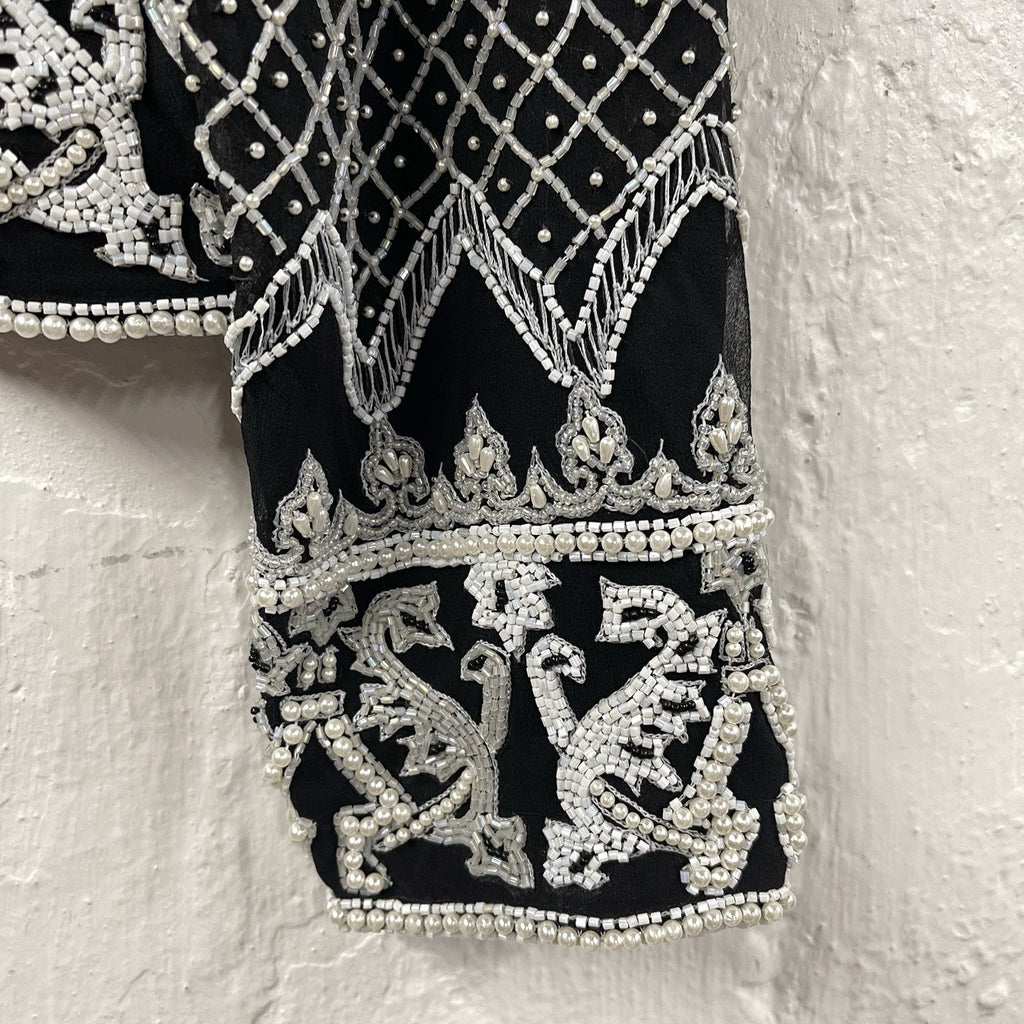 Black And White Beaded Jacket Vintage Party Top Heavy Elegant
