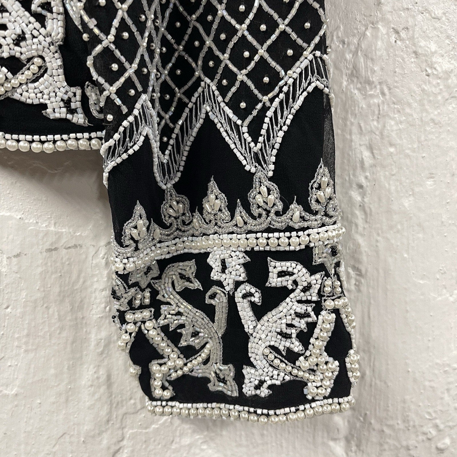 Black And White Beaded Jacket Vintage Party Top Heavy Elegant