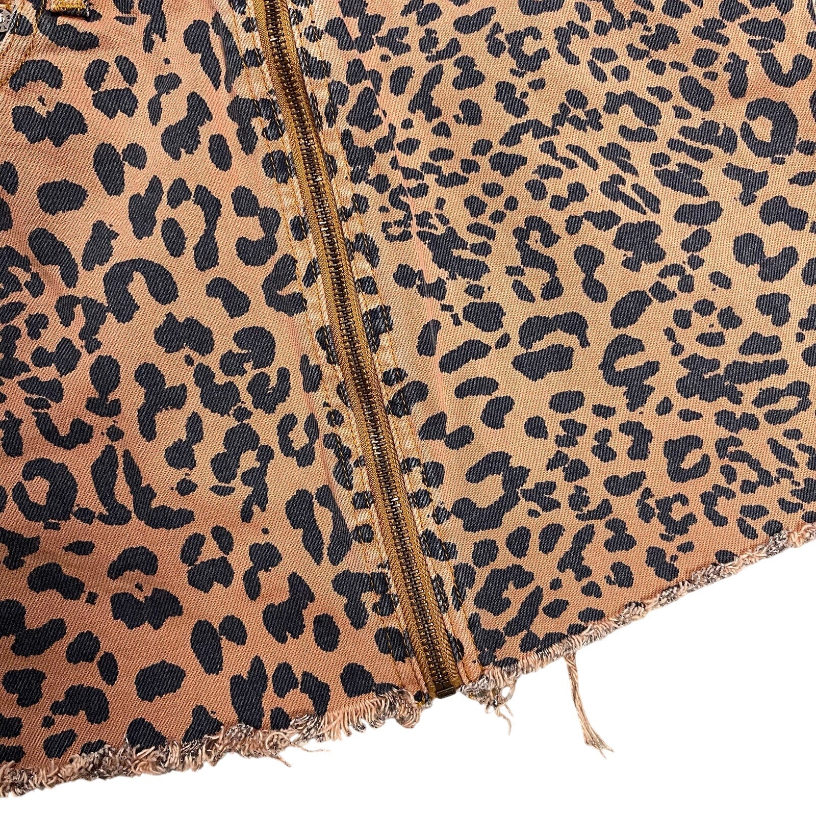 We The Free People Zip Front Skirt Animal Print 27 Leopard Cotton