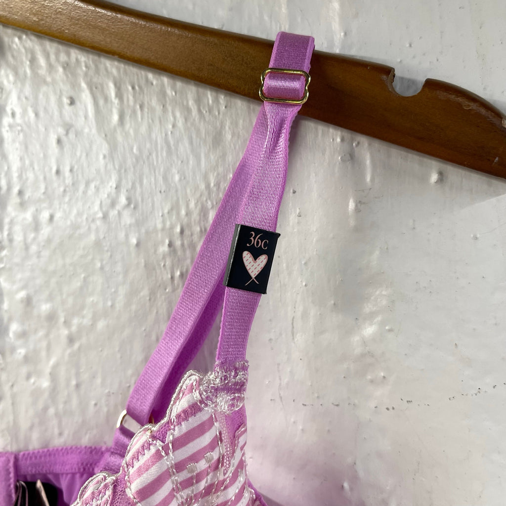 Victorias Secret Bra Purple Floral Appliqué Low Cut Demi 36C NWT