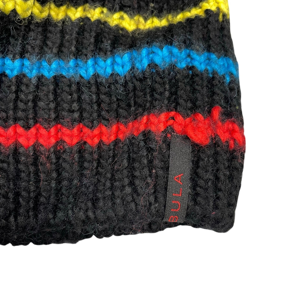 Bula Hat Pom Pom Black Striped Plush Knit Soft