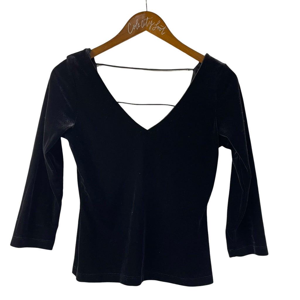 My Michelle Velour Top Open Back Medium Vintage 3/4 Sleeve Fitted Stretchy