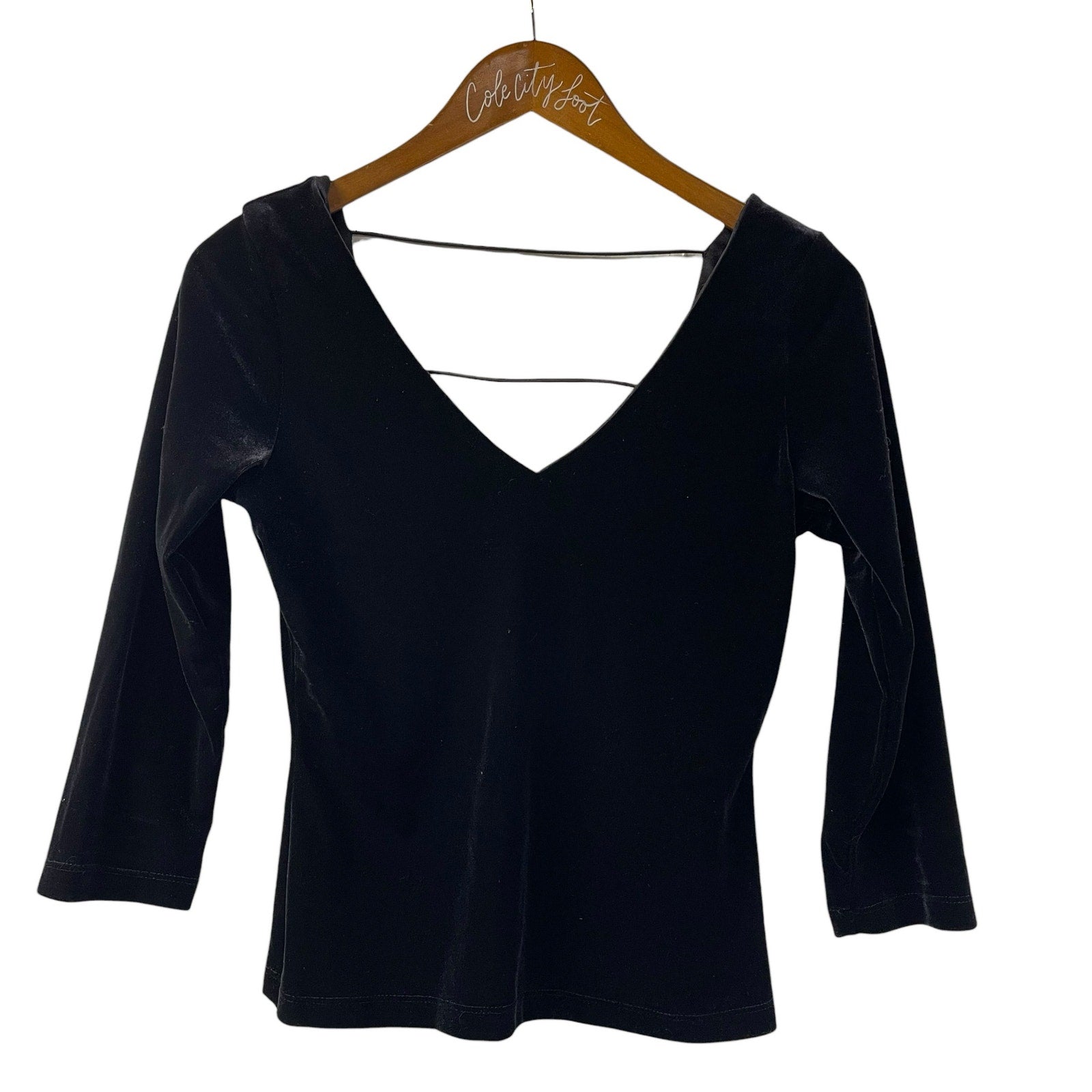 My Michelle Velour Top Open Back Medium Vintage 3/4 Sleeve Fitted Stretchy