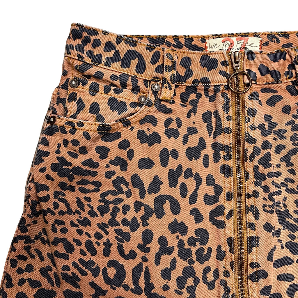 We The Free People Zip Front Skirt Animal Print 27 Leopard Cotton