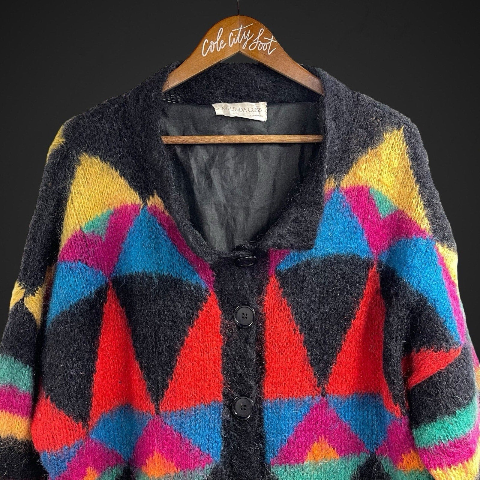 Melinda Coss Original Colorful Knit Sweater Vintage Cardigan Jacket OS