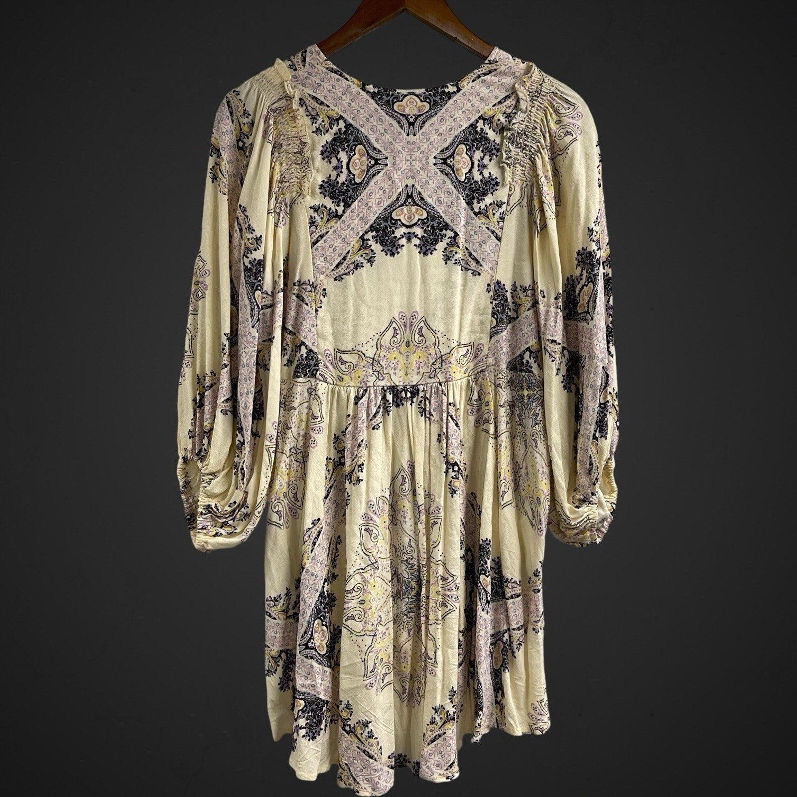 Free People Girl Talk Tunic Top Mini Dress Puff Sleeve Small Boho