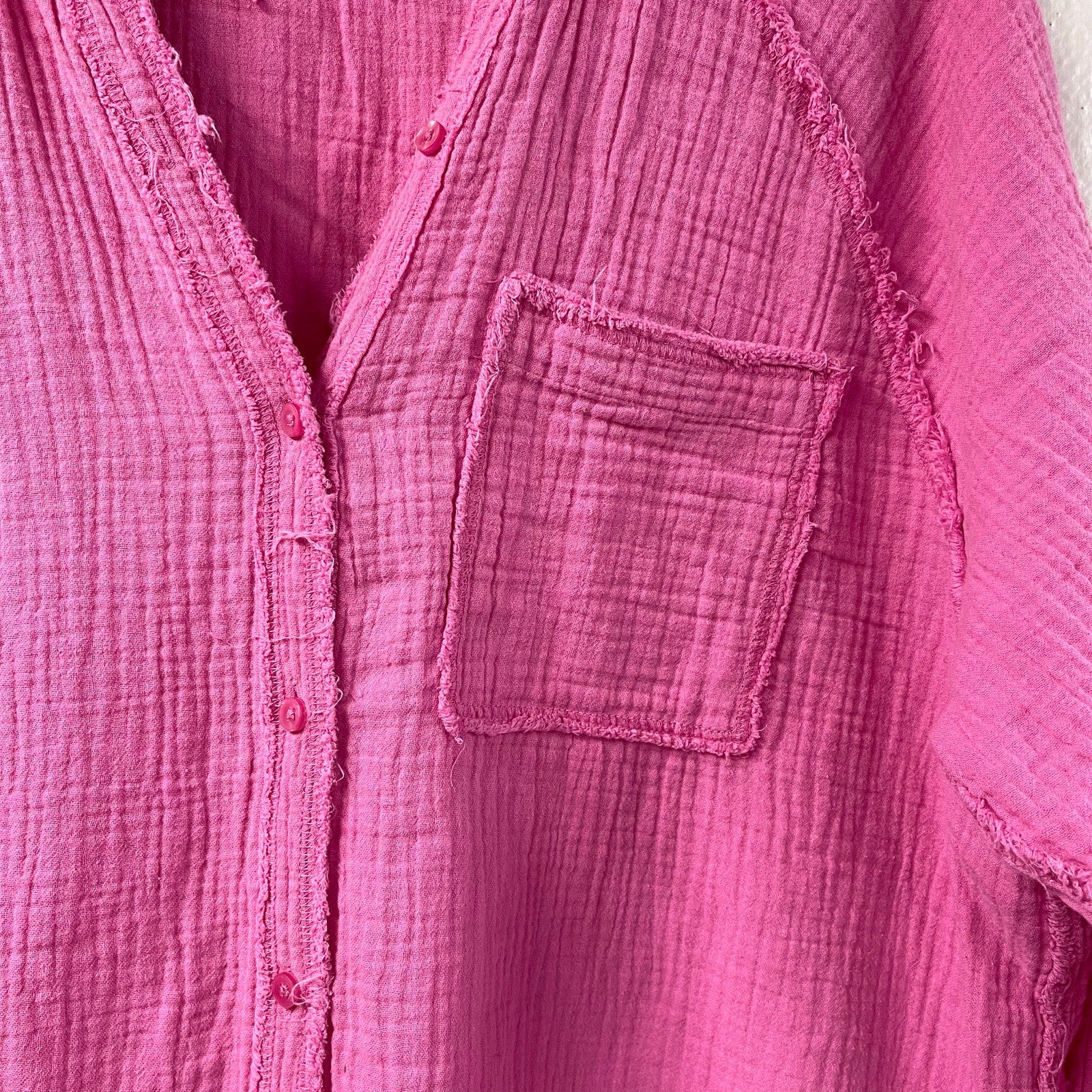Aerie Gauzy Pink Oversized Shirt Medium Raw Hem