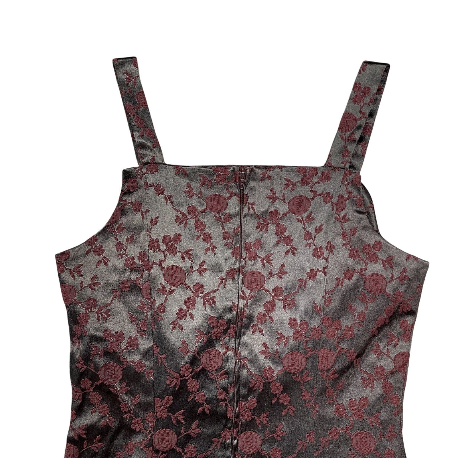 Mini Slip Dress Maroon Shiny Brocade City Triangles Vintage Size 9