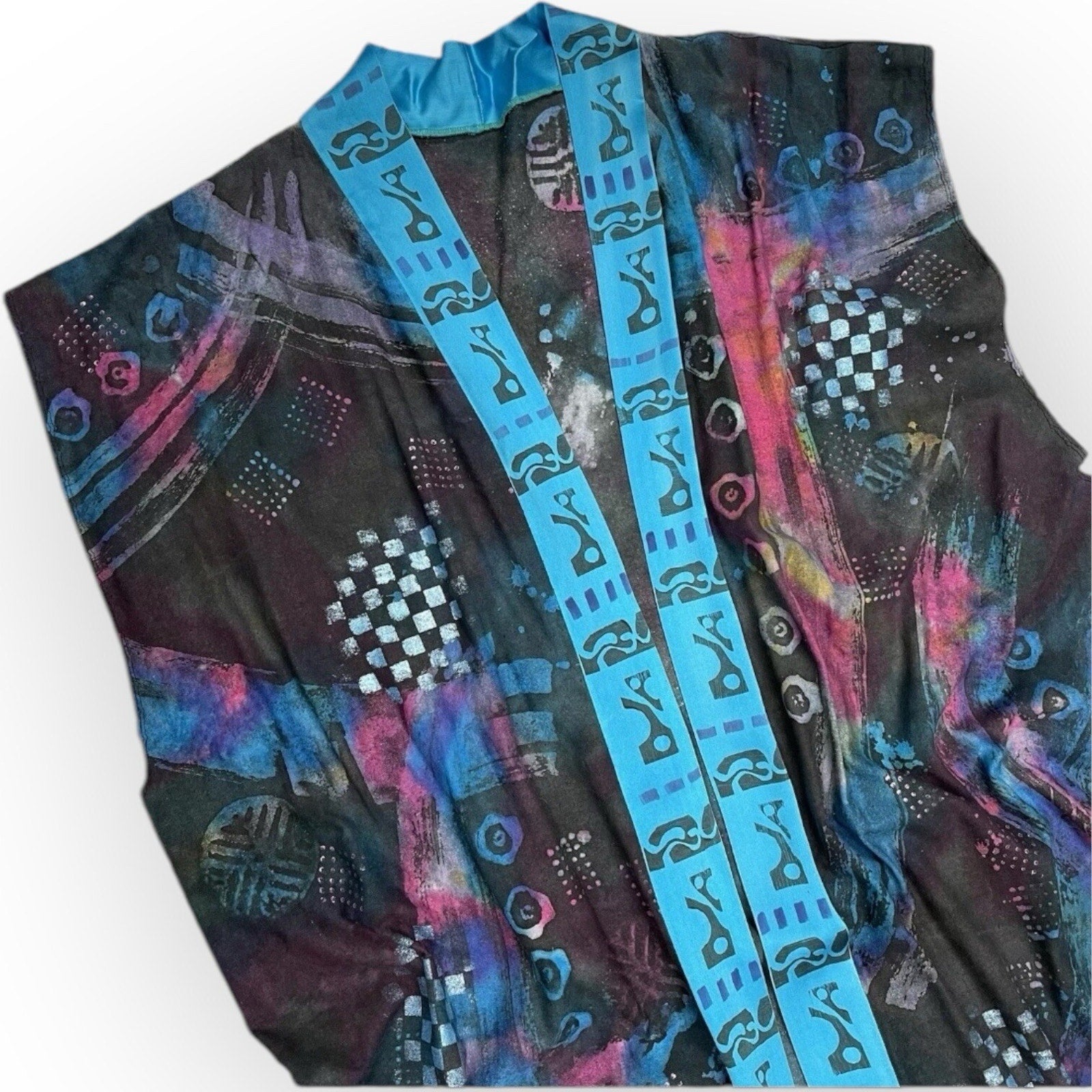 One Of A Kind Hand Painted Maxi Vest Duster Kimono Style Colorful Art To Wear