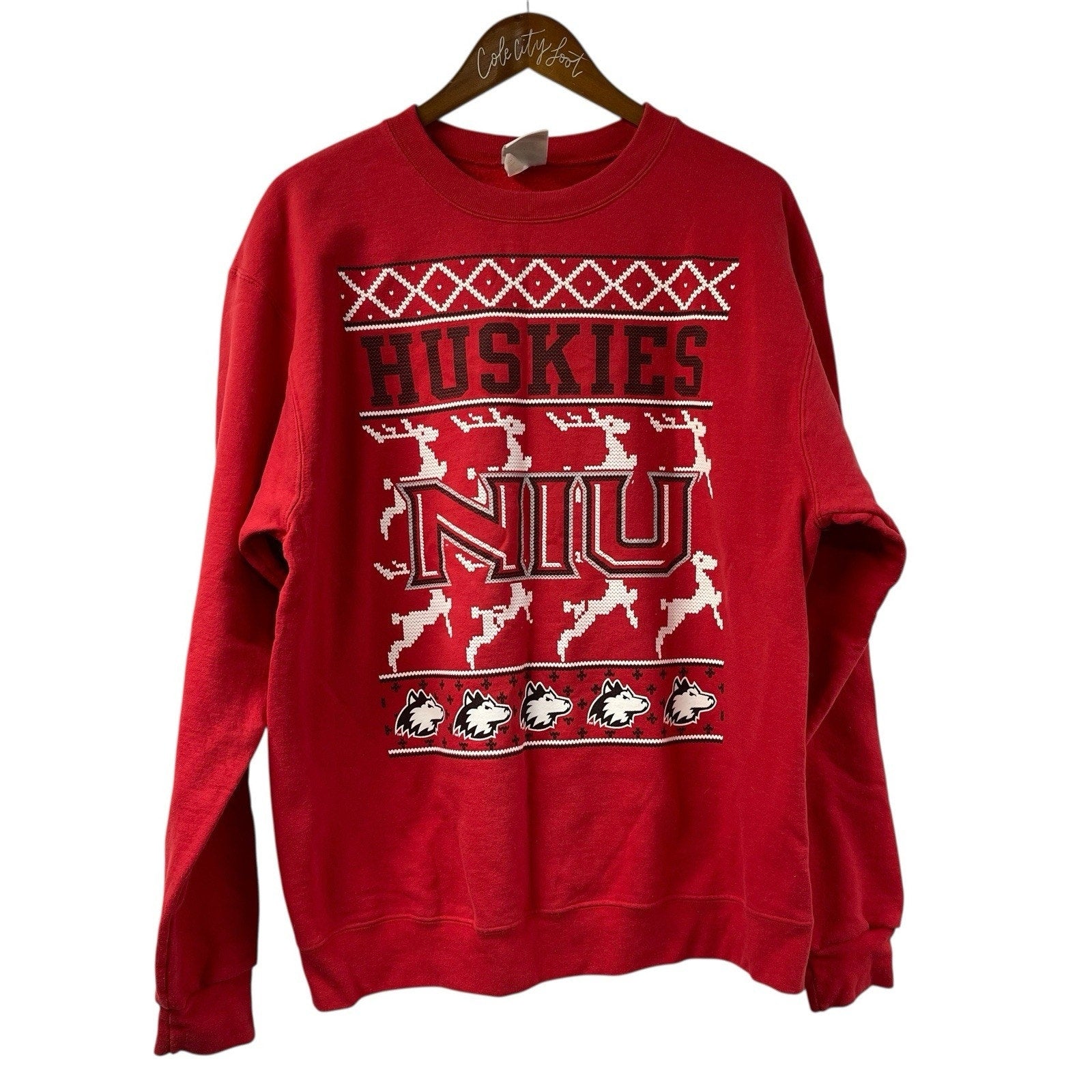 Not So Ugly Christmas Sweatshirt NIU Huskies Red Champion Large