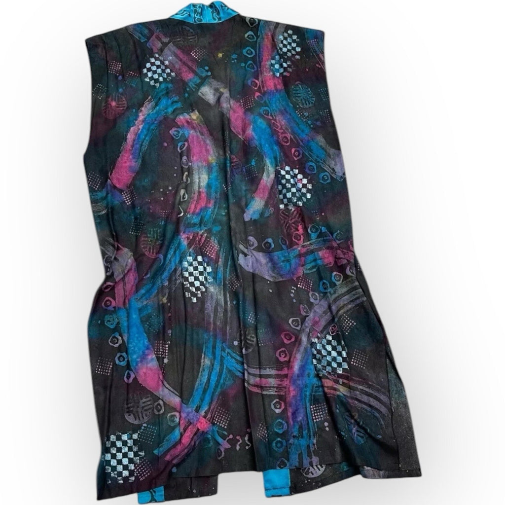 One Of A Kind Hand Painted Maxi Vest Duster Kimono Style Colorful Art To Wear