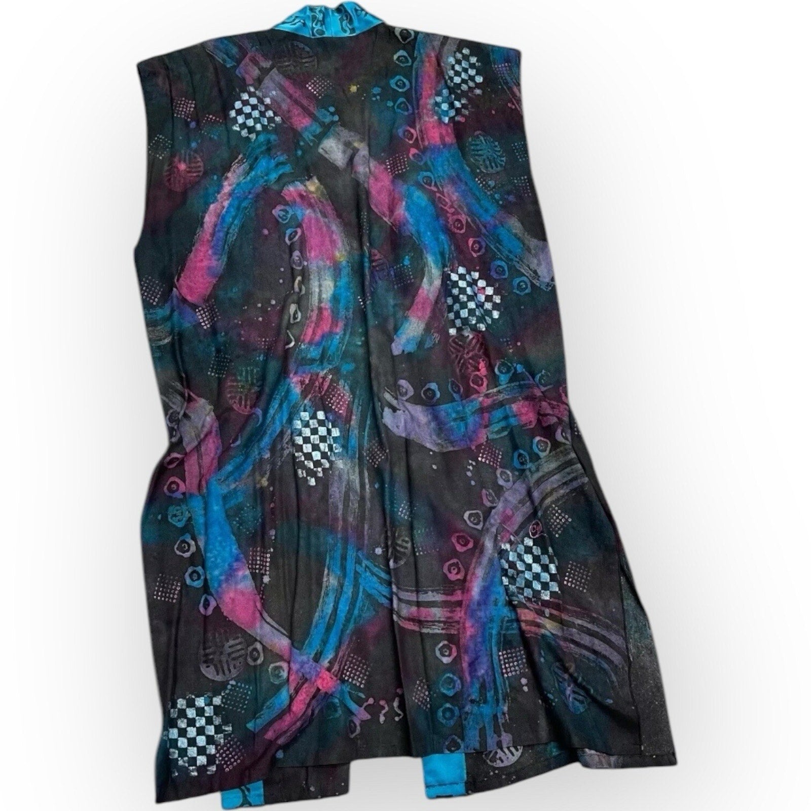 One Of A Kind Hand Painted Maxi Vest Duster Kimono Style Colorful Art To Wear