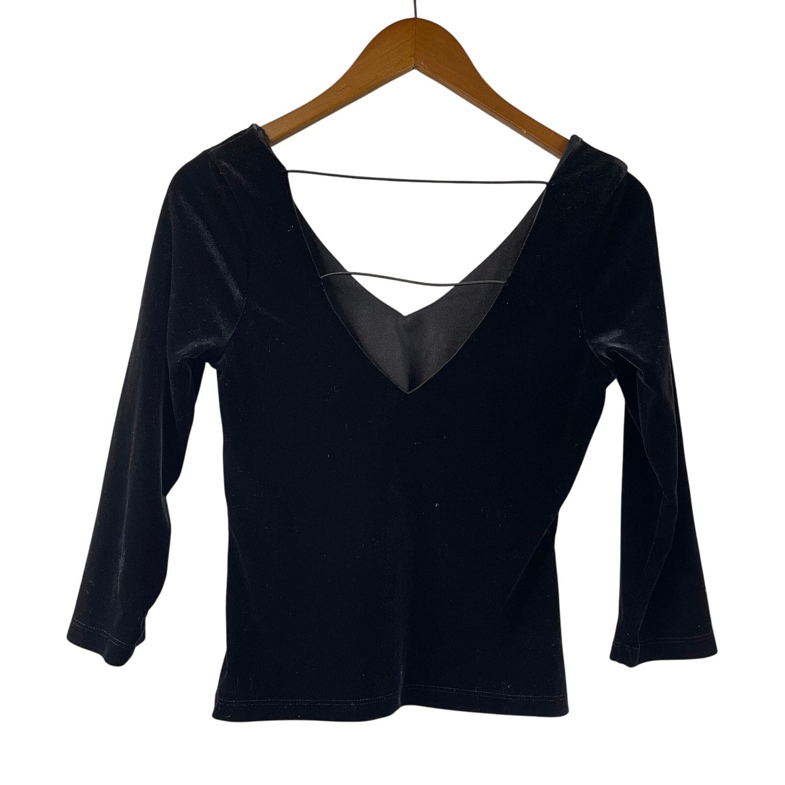 My Michelle Velour Top Open Back Medium Vintage 3/4 Sleeve Fitted Stretchy