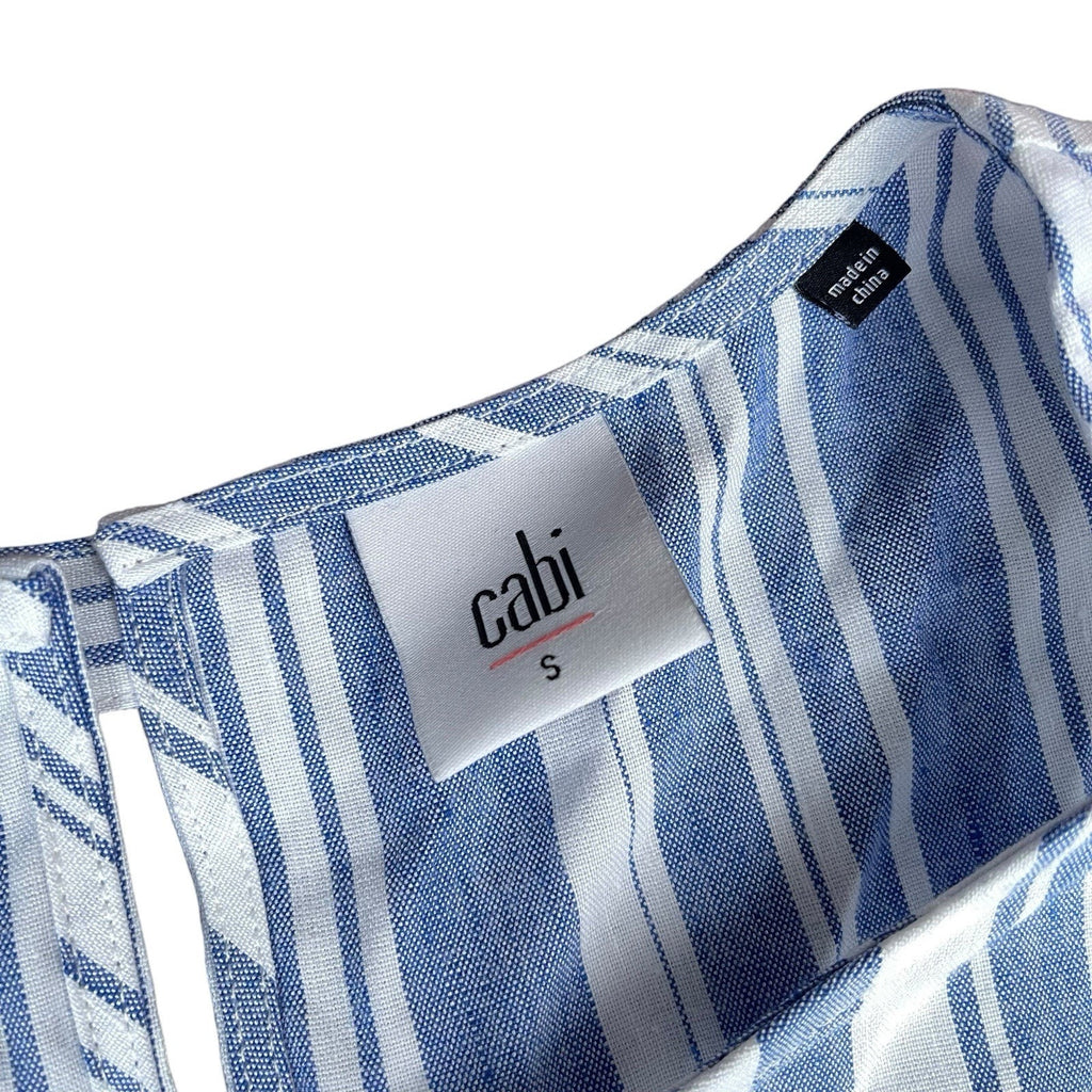 Cabi Wing Top Striped Blue Linen Blend Women’s Top 5343 Small