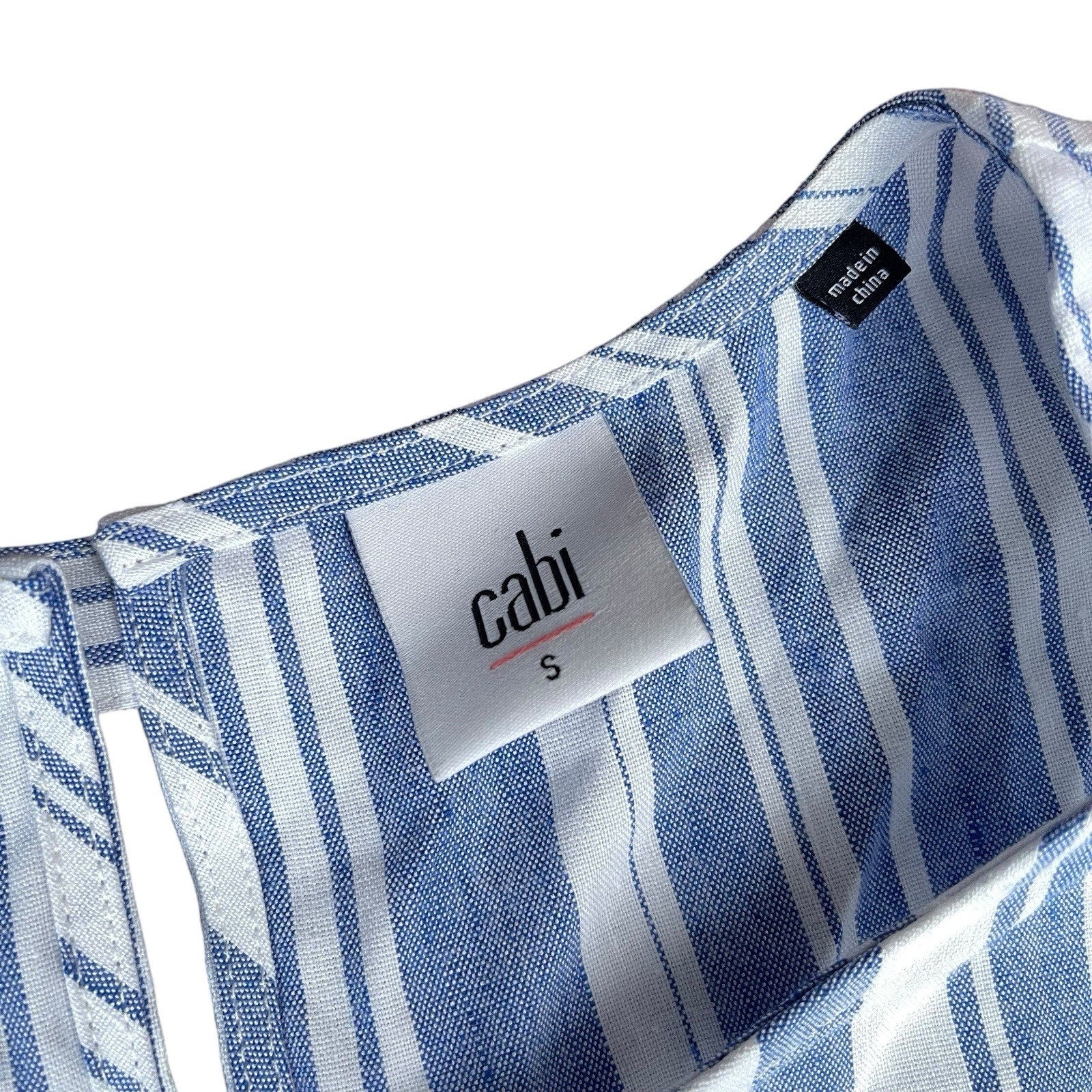 Cabi Wing Top Striped Blue Linen Blend Women’s Top 5343 Small
