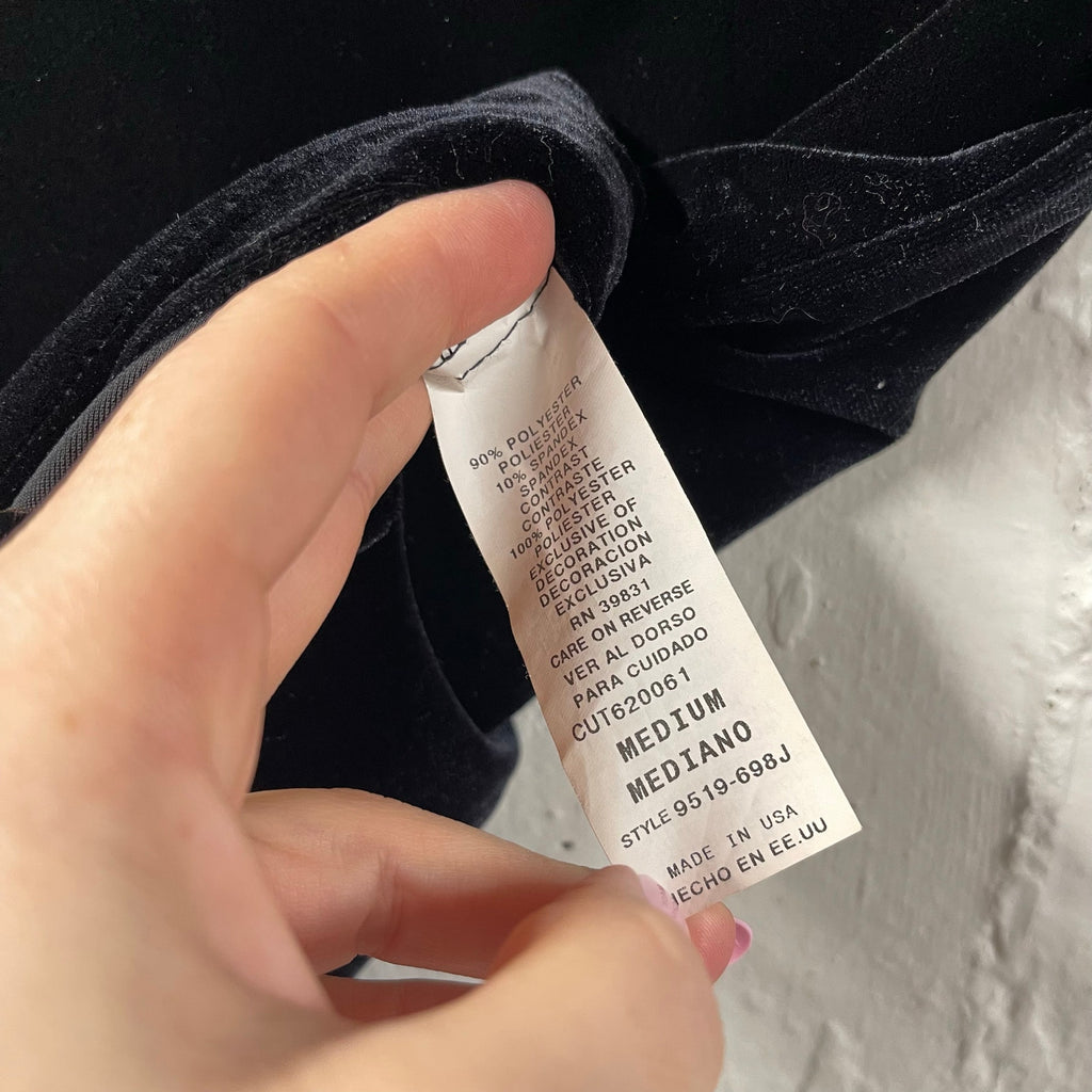 My Michelle Velour Top Open Back Medium Vintage 3/4 Sleeve Fitted Stretchy