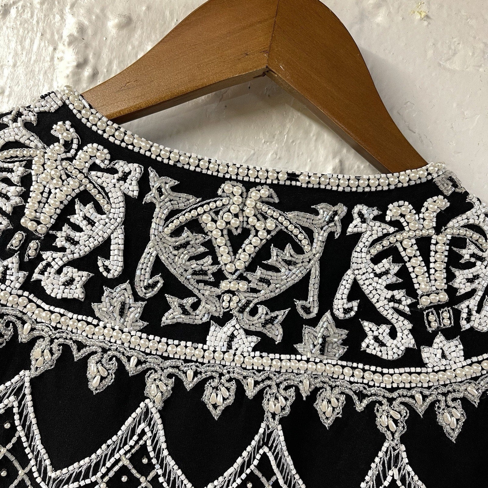 Black And White Beaded Jacket Vintage Party Top Heavy Elegant