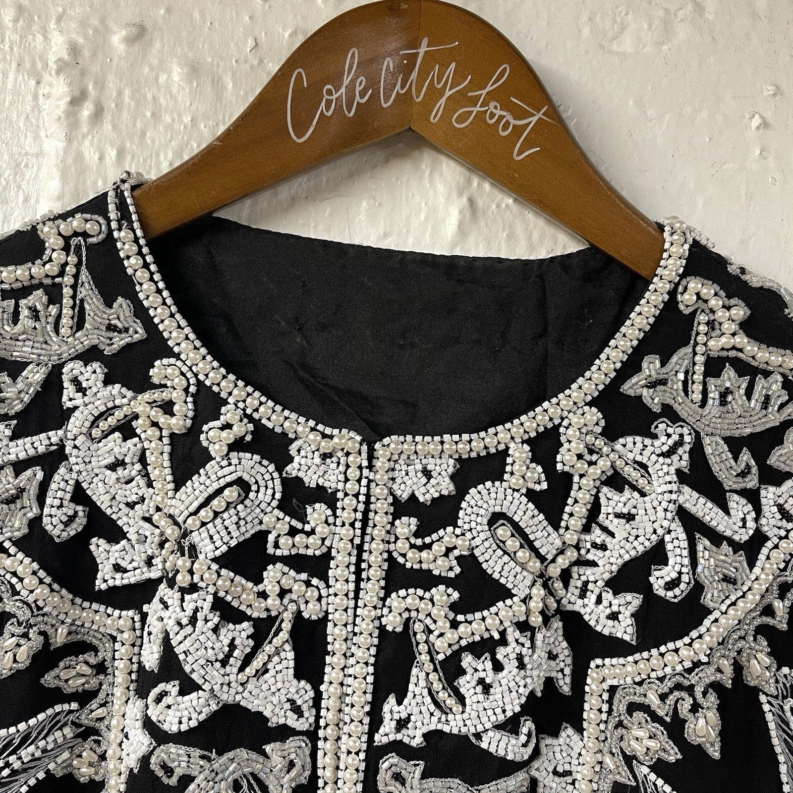 Black And White Beaded Jacket Vintage Party Top Heavy Elegant