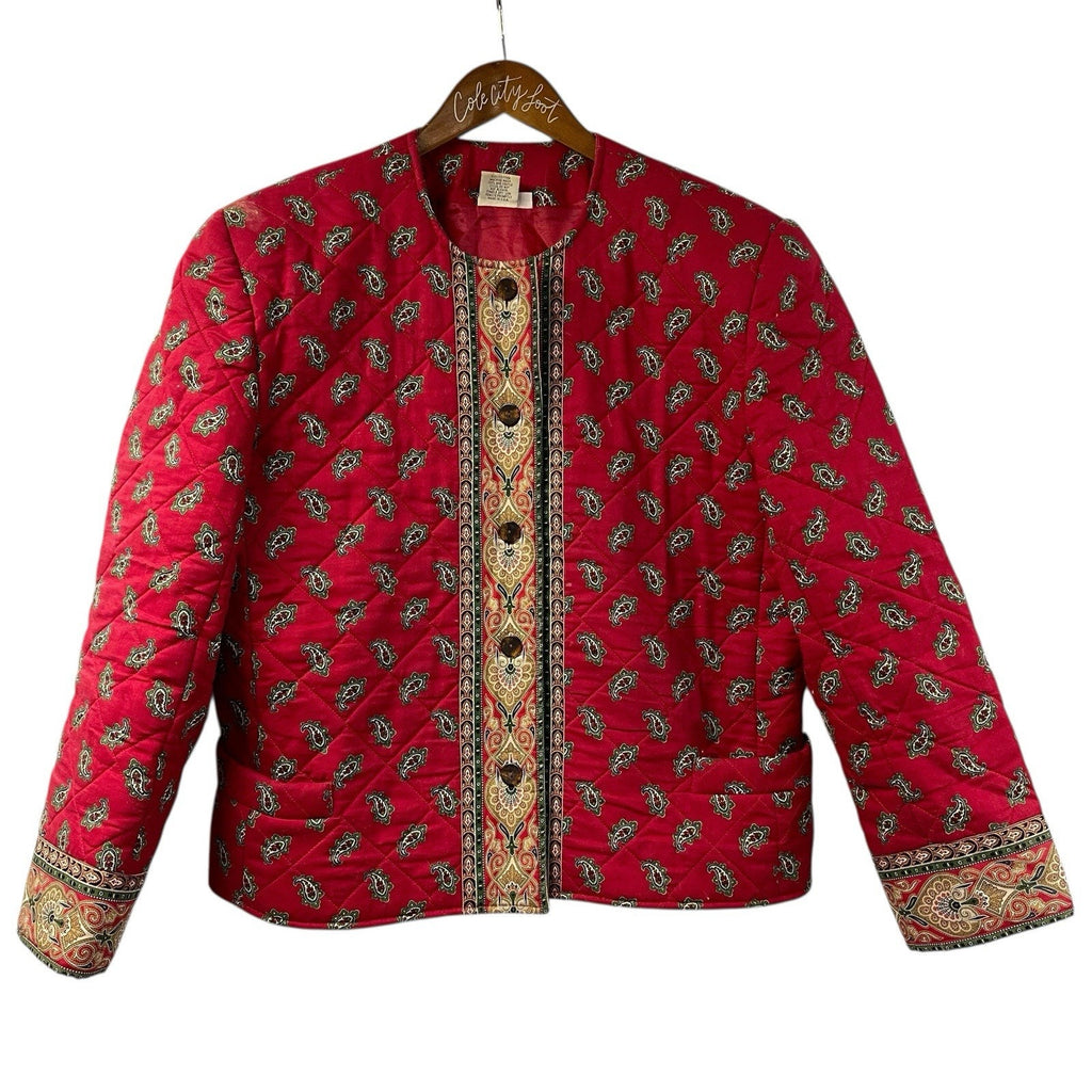 Not So Ugly Christmas Jacket Vera Bradley Quilted Red Paisley Large Vintage