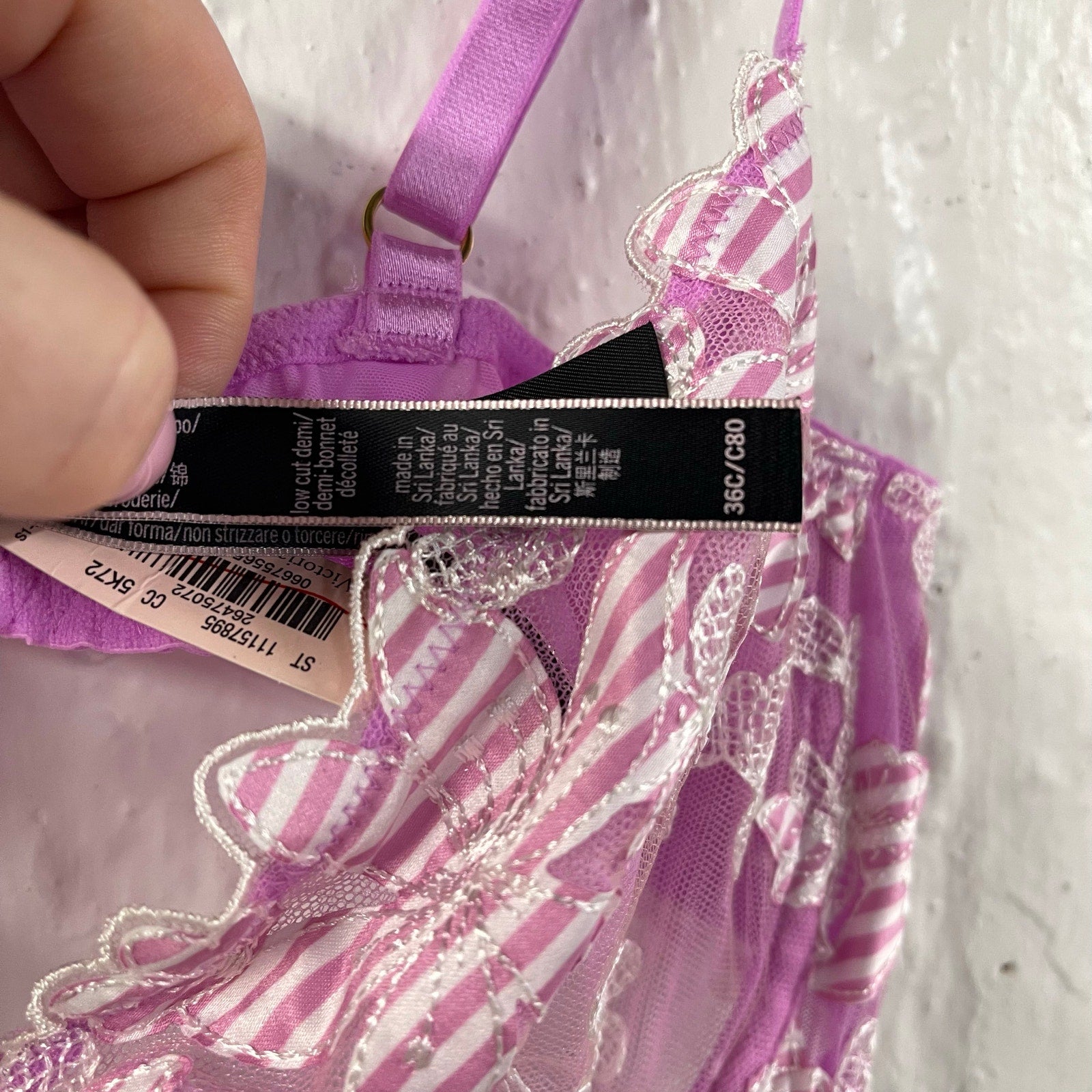 Victorias Secret Bra Purple Floral Appliqué Low Cut Demi 36C NWT