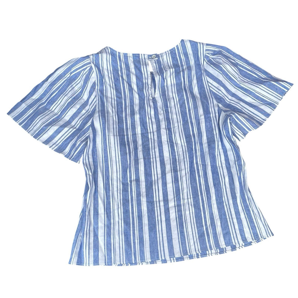Cabi Wing Top Striped Blue Linen Blend Women’s Top 5343 Small