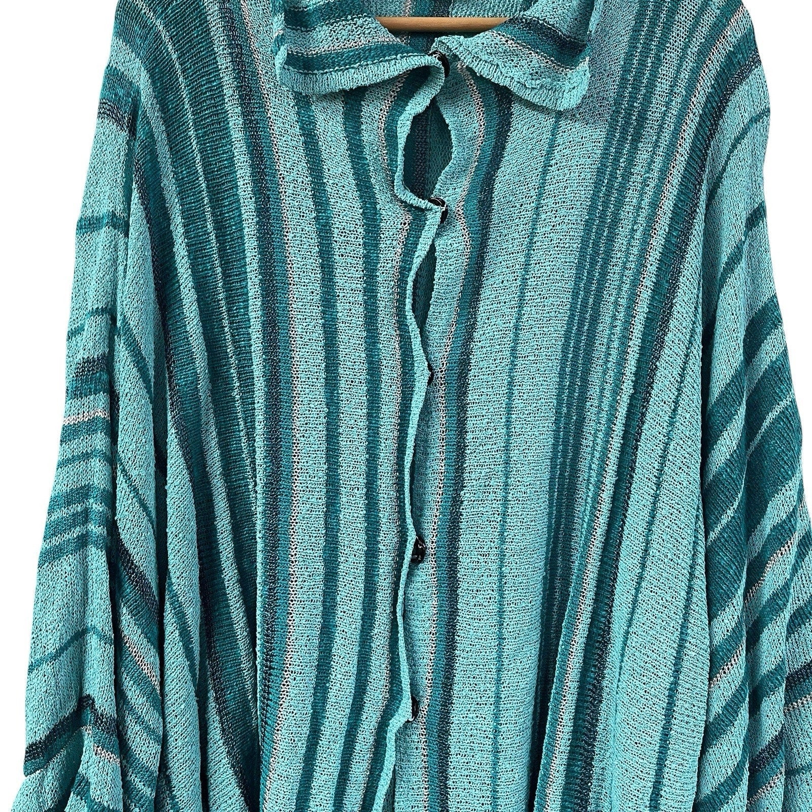 Knit Striped Blue Poncho OS Barbara Who? Fringe Lagenlook