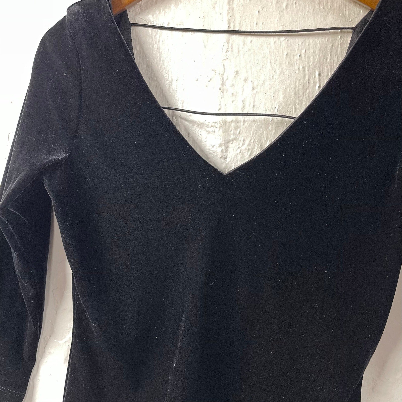 My Michelle Velour Top Open Back Medium Vintage 3/4 Sleeve Fitted Stretchy