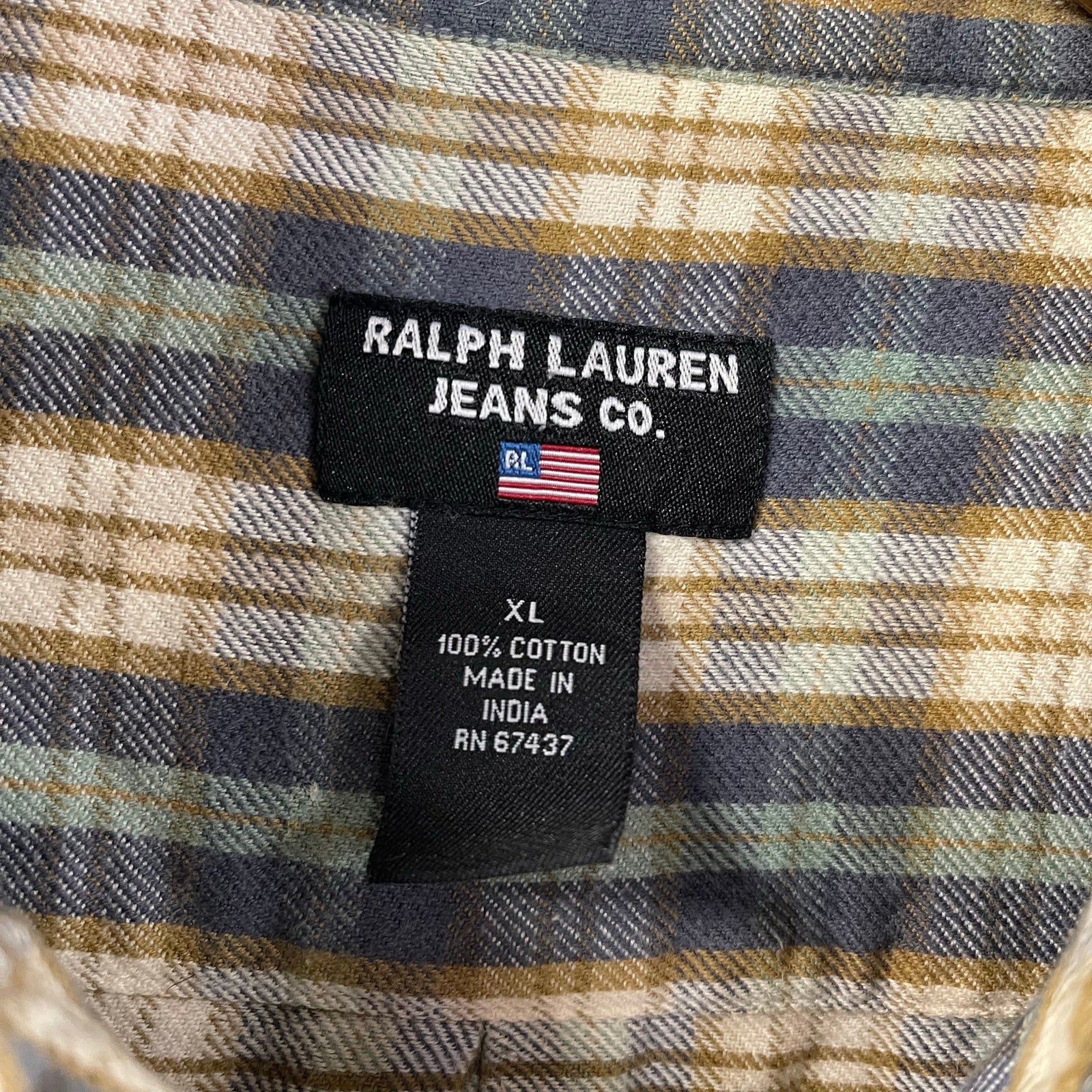 Ralph Lauren Jeans Company Plaid Long Sleeve Shirt XL Vintage 100% Cotton