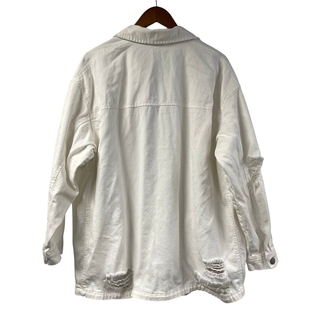 Distressed White Jean Jacket Shirt Divided by H&M Large Chore Work