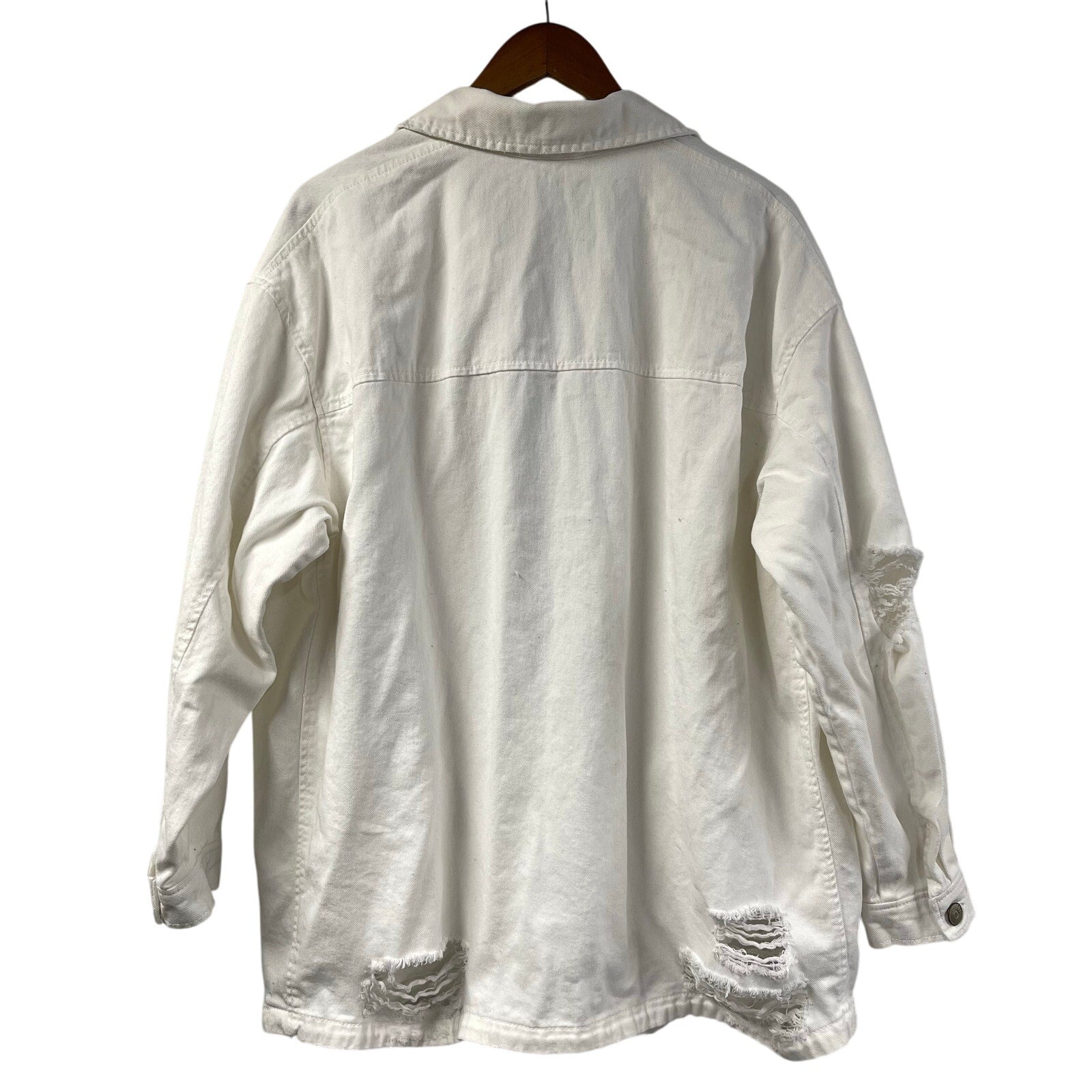 Distressed White Jean Jacket Shirt Divided by H&M Large Chore Work