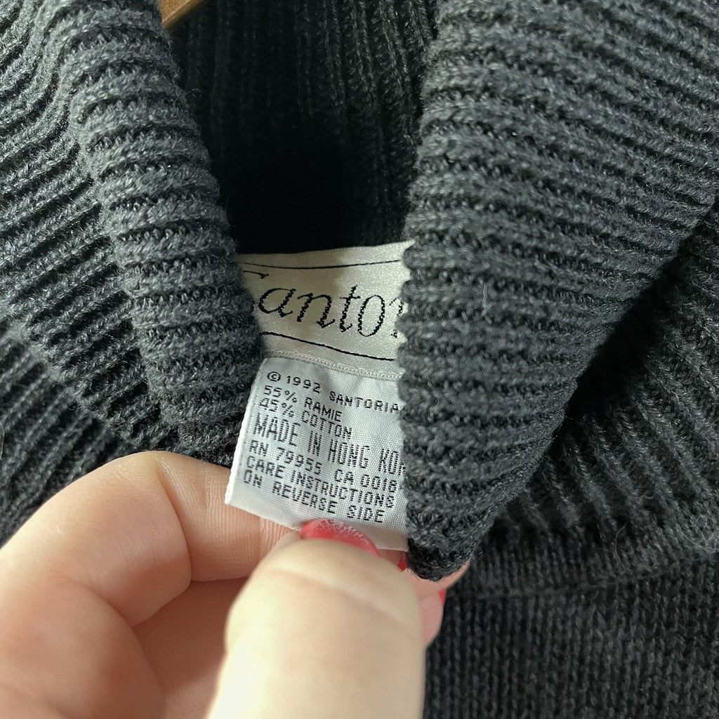 Not So Ugly Christmas Sweater Beaded Snowflakes Turtleneck Black Knit Vintage M