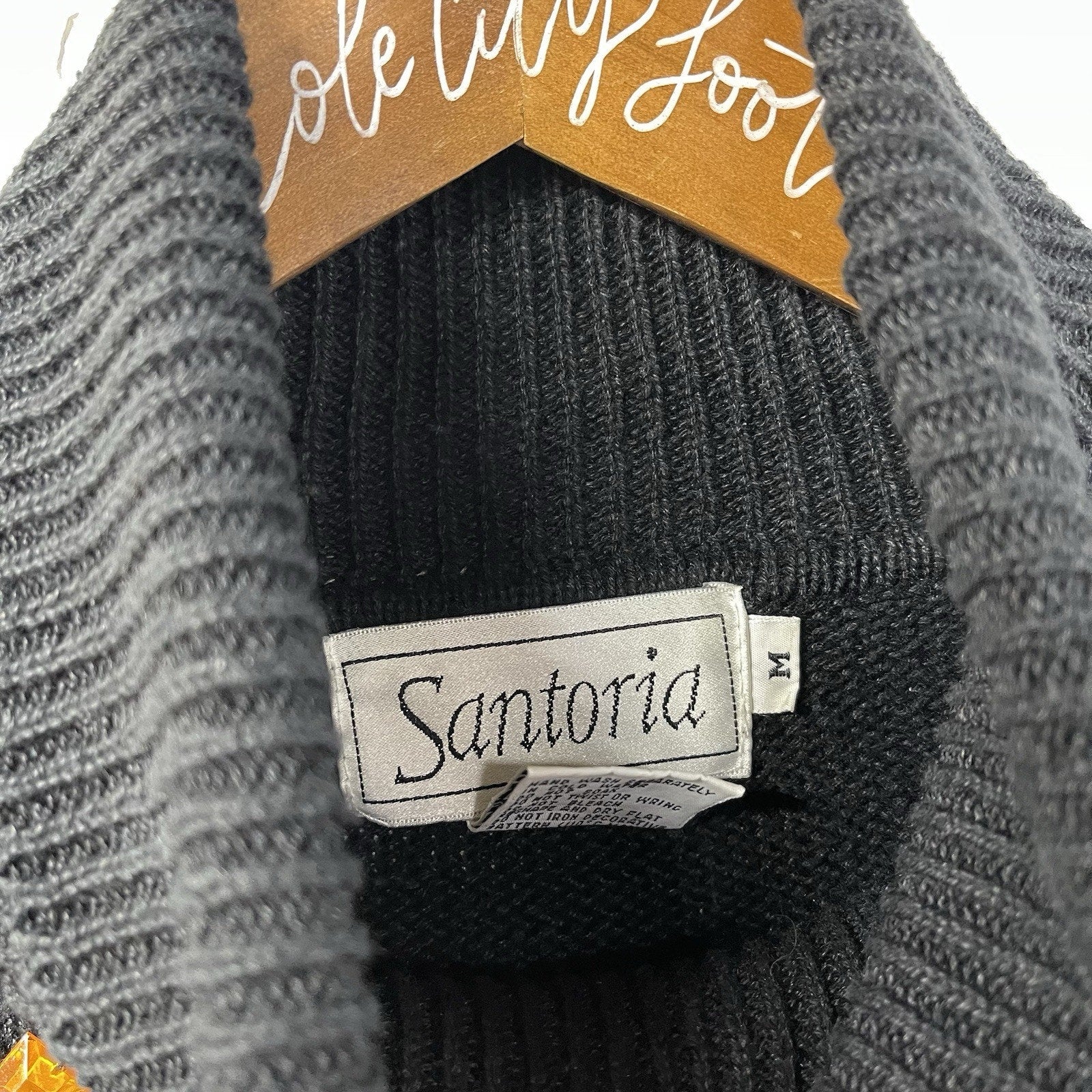 Not So Ugly Christmas Sweater Beaded Snowflakes Turtleneck Black Knit Vintage M