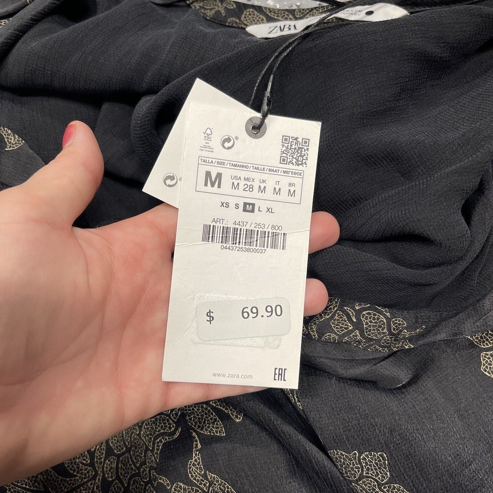 Zara Flowy Top Blouse Cupro Floral Print Black Matte Shiny Medium NWT