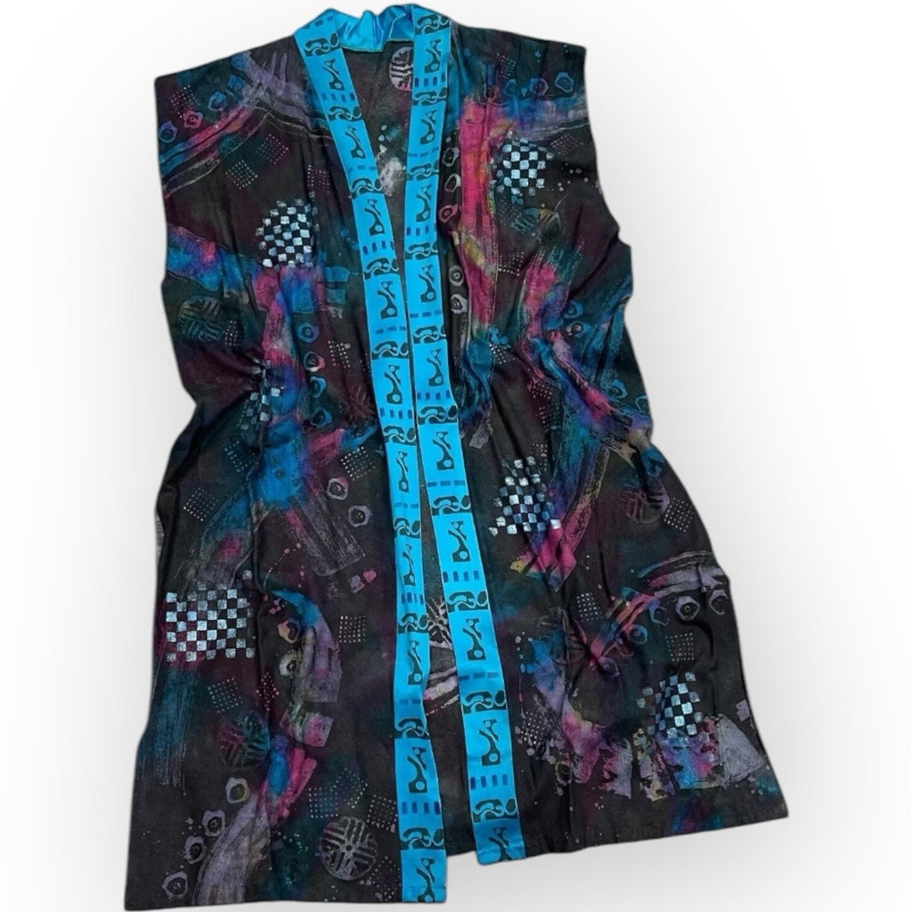 One Of A Kind Hand Painted Maxi Vest Duster Kimono Style Colorful Art To Wear