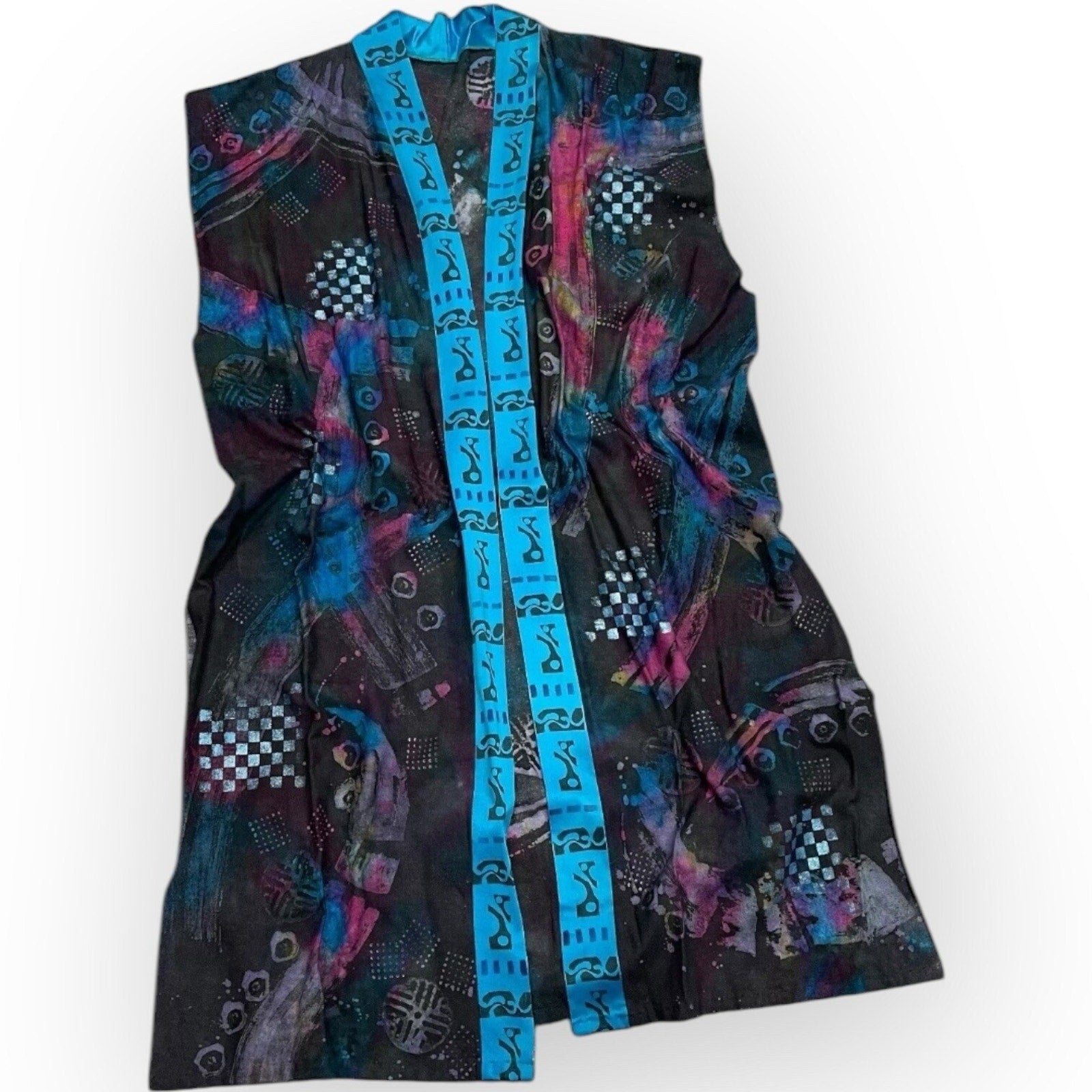 One Of A Kind Hand Painted Maxi Vest Duster Kimono Style Colorful Art To Wear
