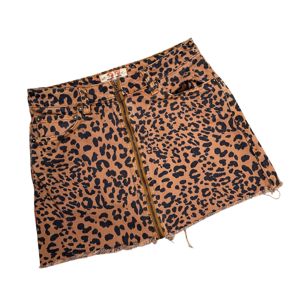 We The Free People Zip Front Skirt Animal Print 27 Leopard Cotton