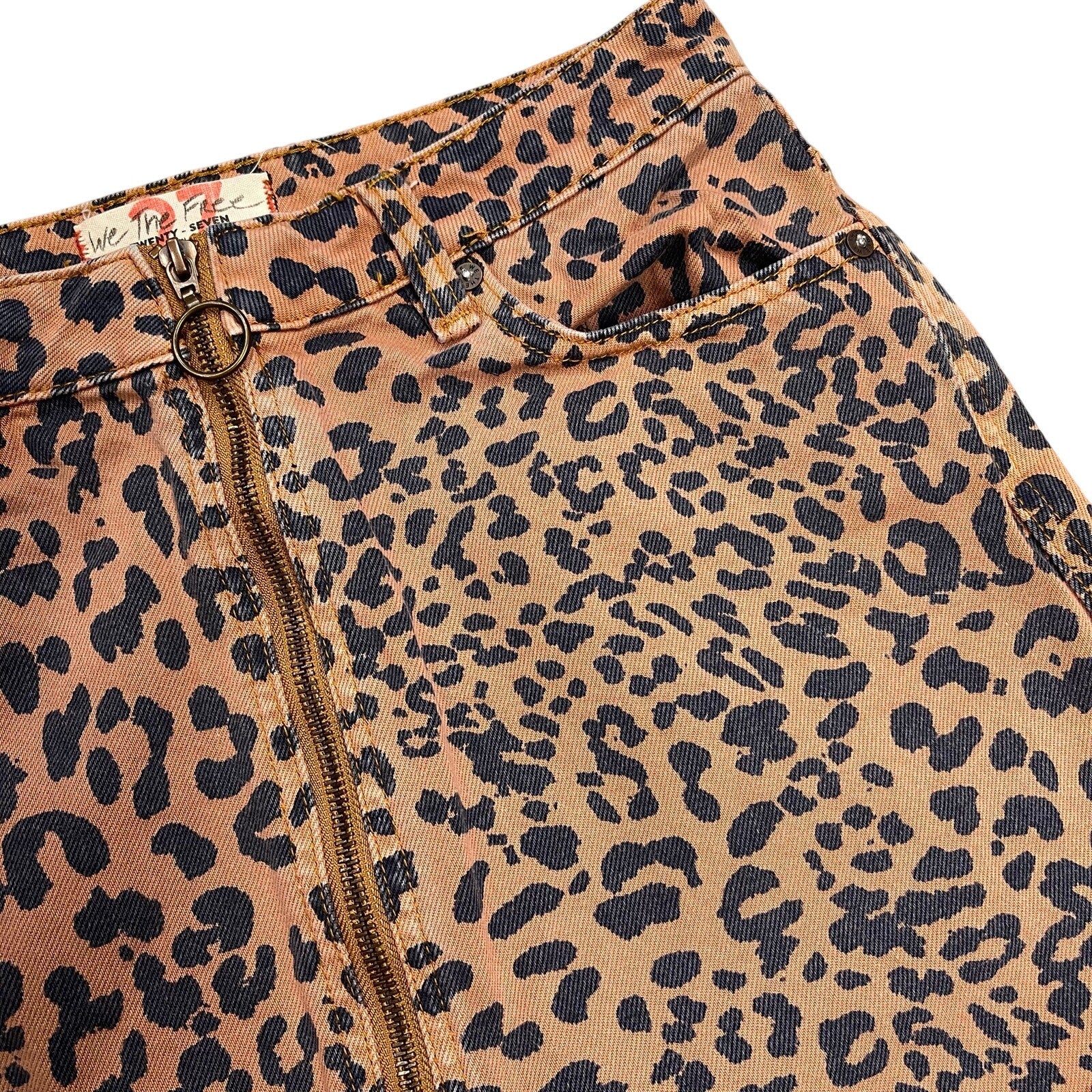 We The Free People Zip Front Skirt Animal Print 27 Leopard Cotton