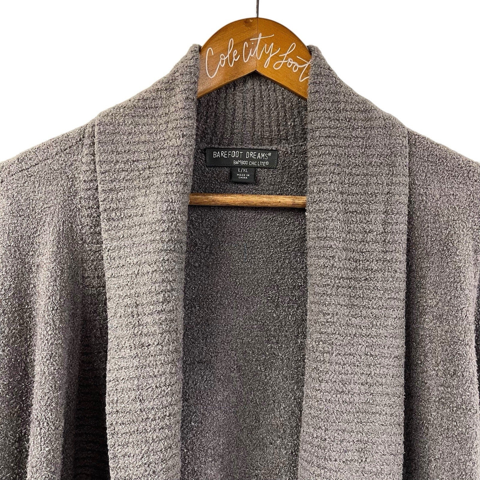 Barefoot Dreams Bamboo Chic Lite Knit Shawl Collar Cardigan Duster L/XL Gray