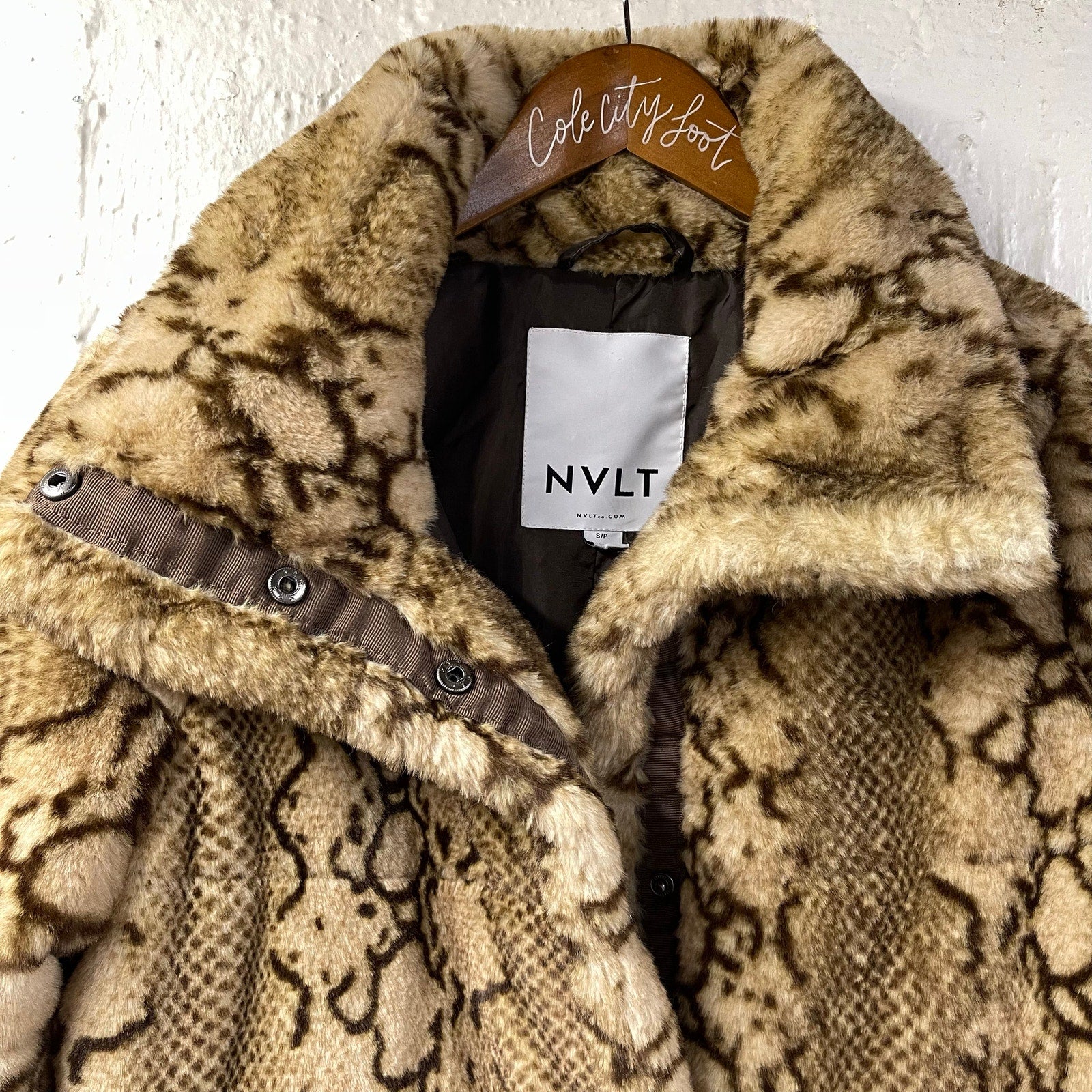 NVLT Furry Jacket Animal Print Small Python Print Puffer Coat