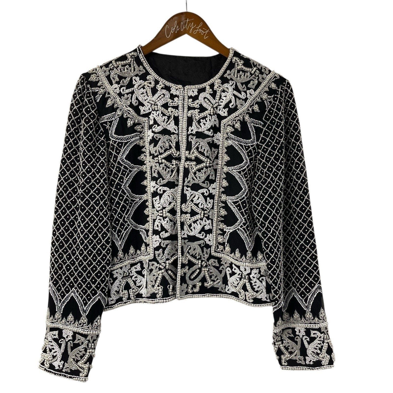 Black And White Beaded Jacket Vintage Party Top Heavy Elegant